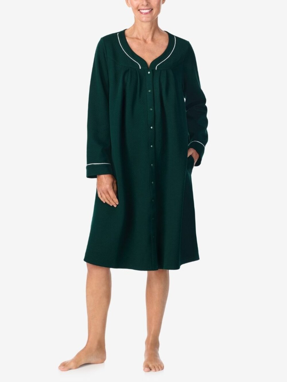 #2402 Aria Women's Long Sleeve Snap Robe - Evergreen
